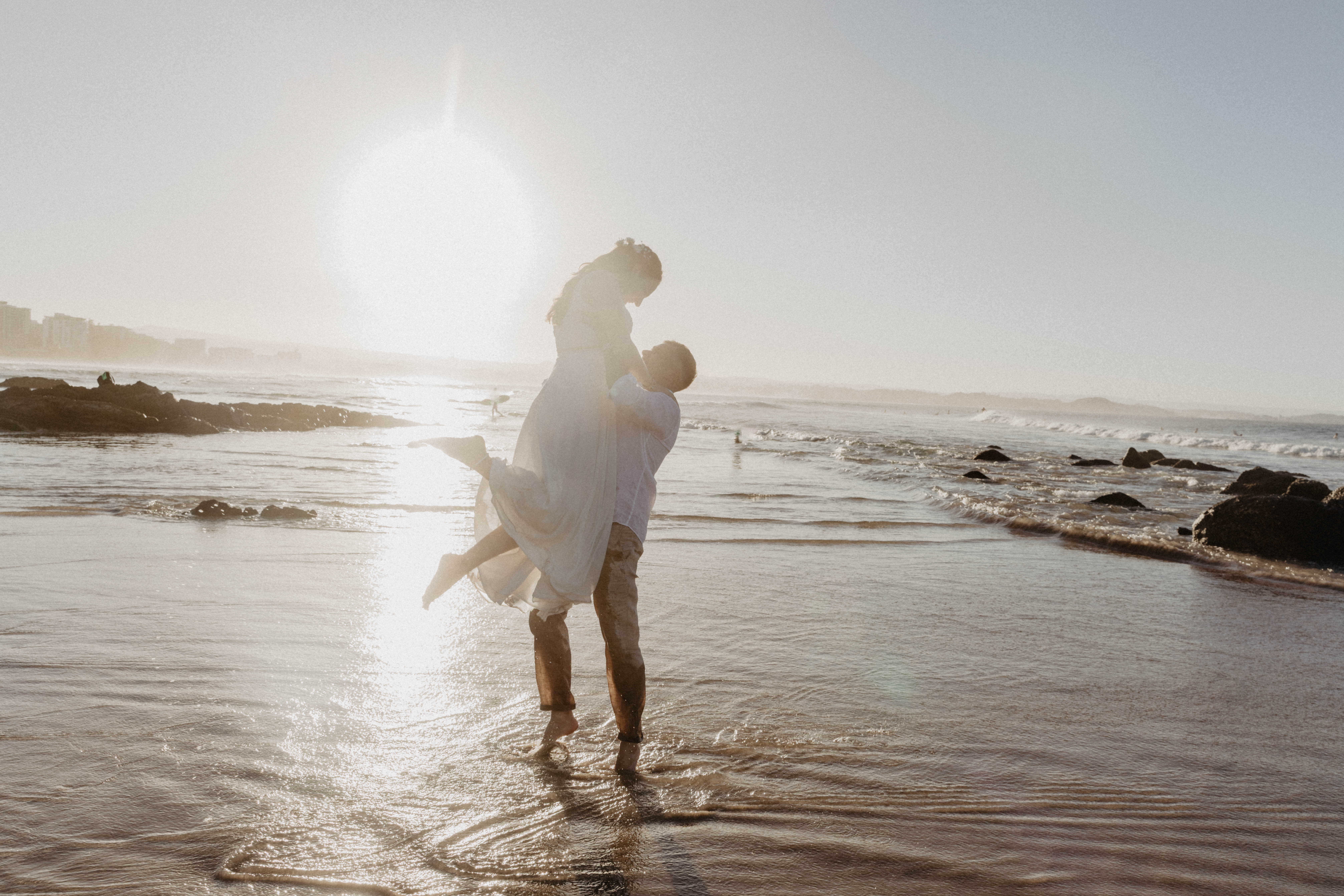 couple portrait golden hour beach wedding